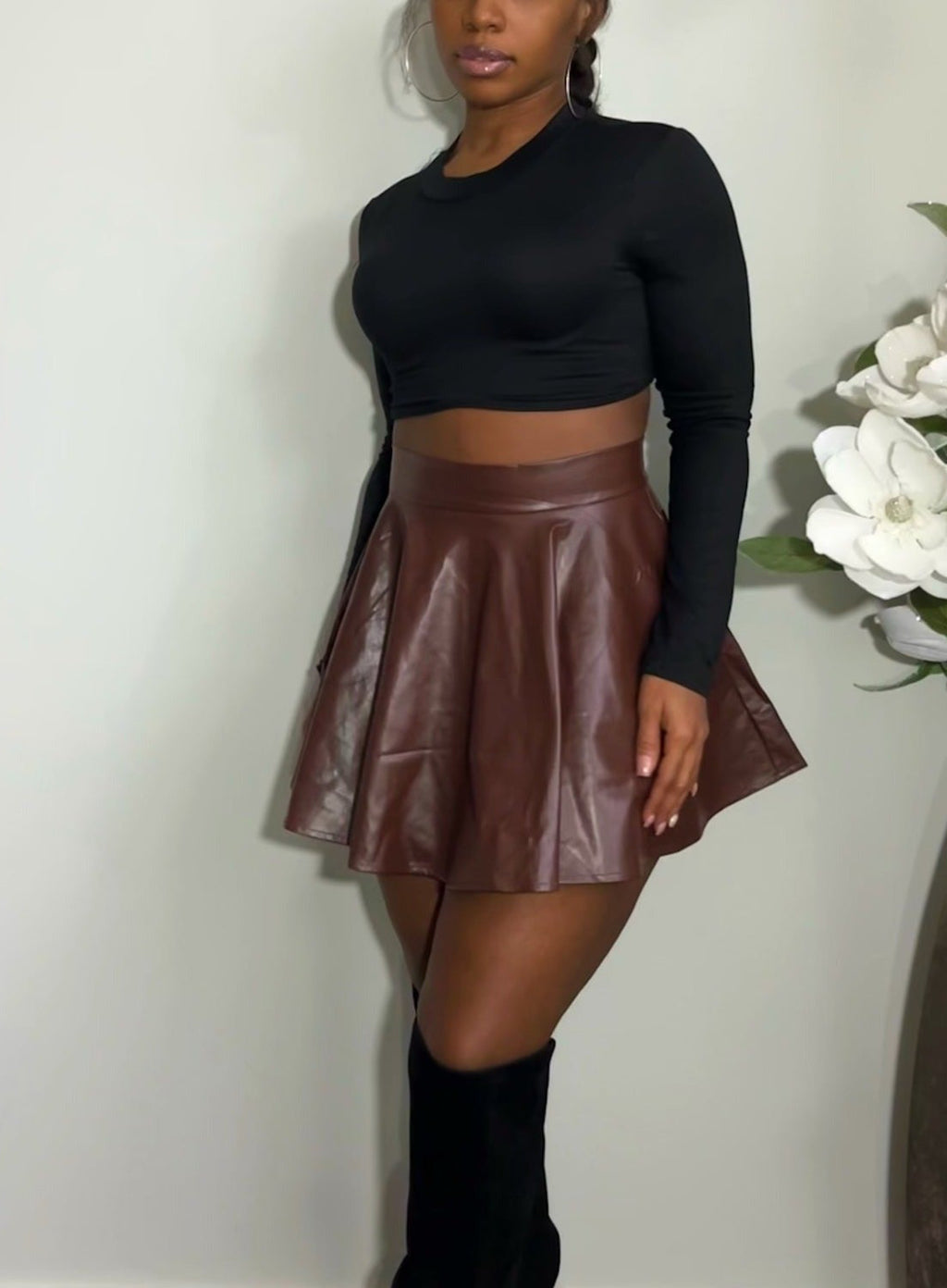 Eclair faux leather flare skirt