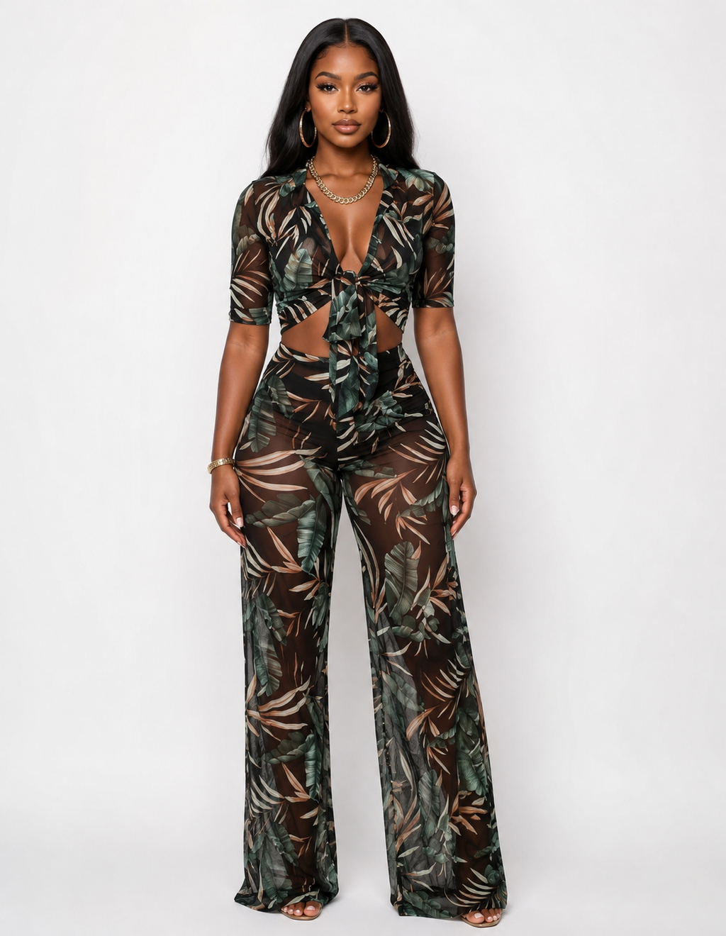 Tropical Mesh Two-Piece Set