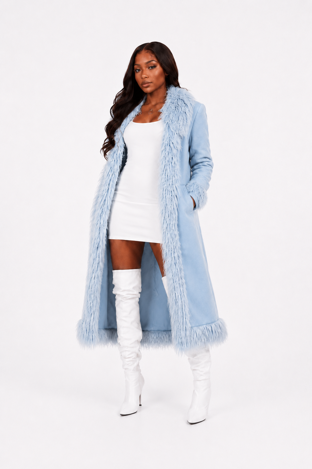 Shags Faux Fur Trim Coat
