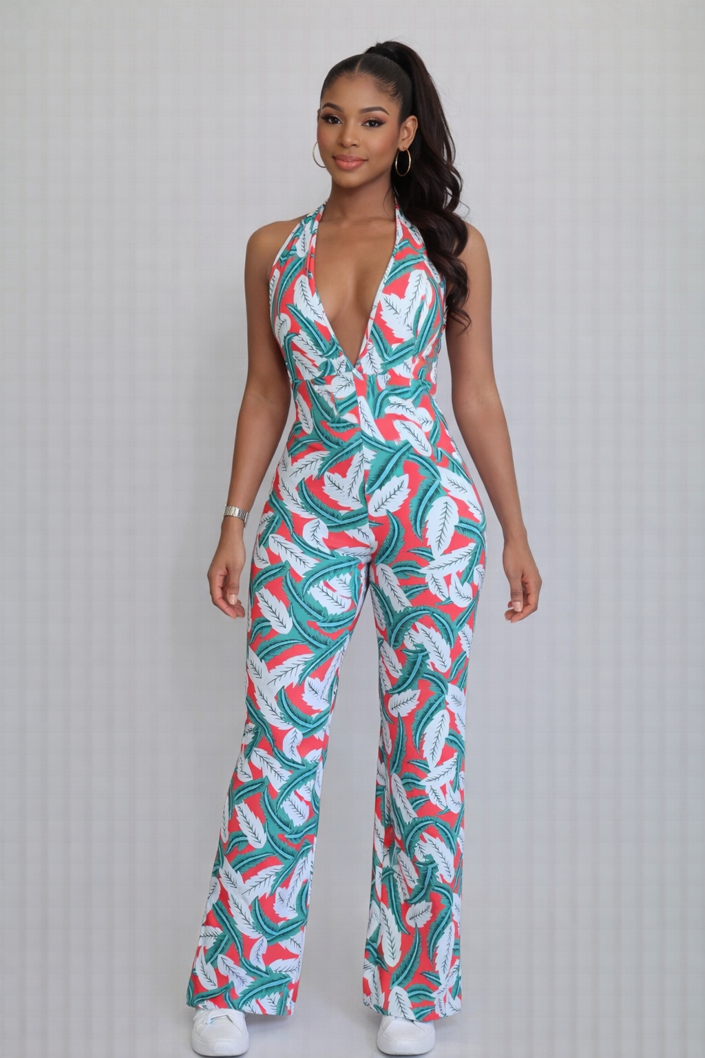 Tropical Curve Halter  Jumpsuit