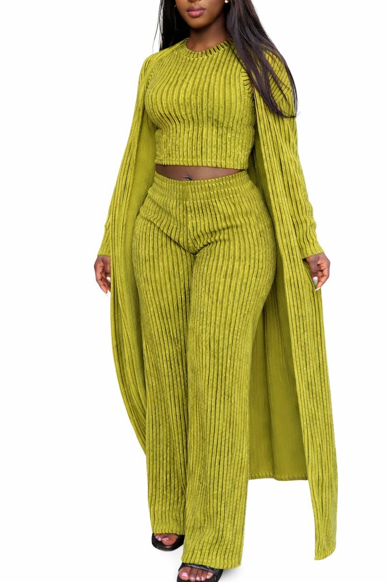 Olive Luxe Ribbed Three Piece Set