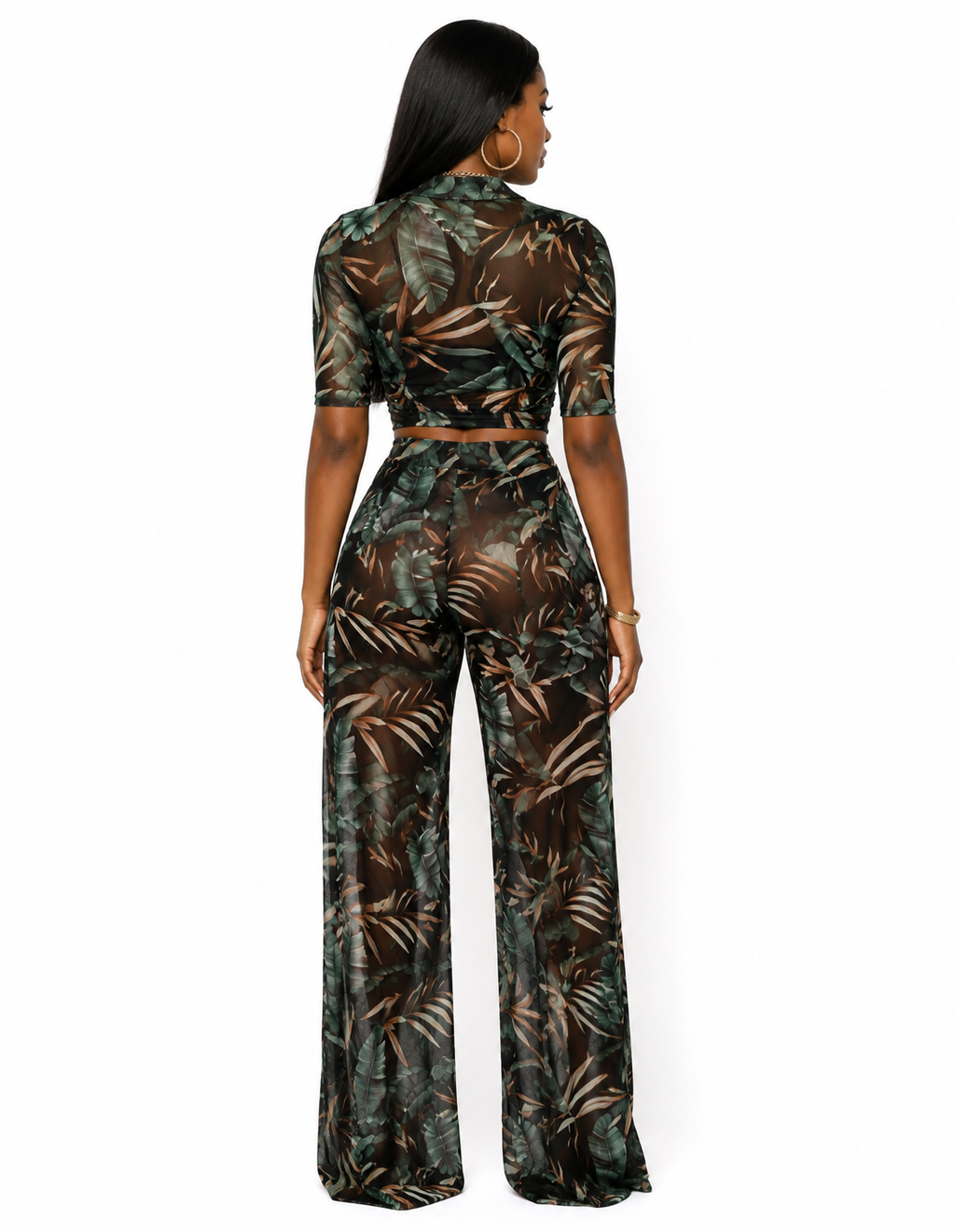 Tropical Mesh Two-Piece Set