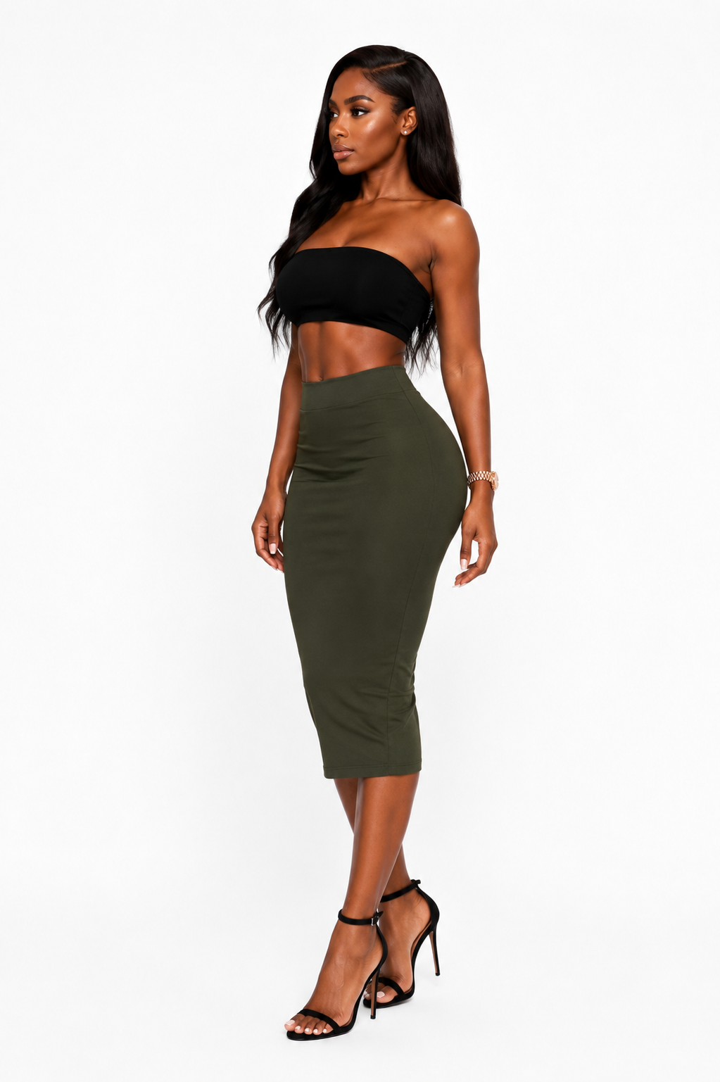 Olive Midi Bodycon Skirt