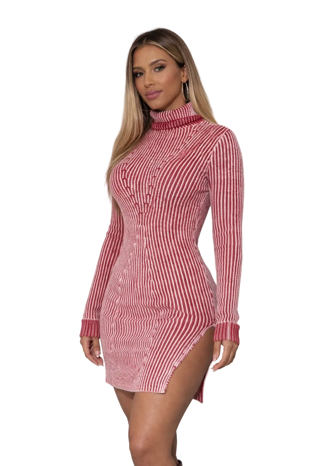 Crimson Ribbed Knit Mini Dress