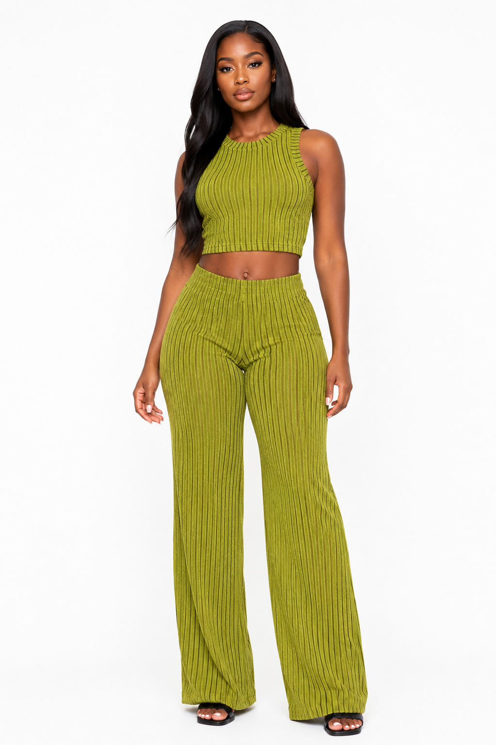 Olive Luxe Ribbed Three Piece Set