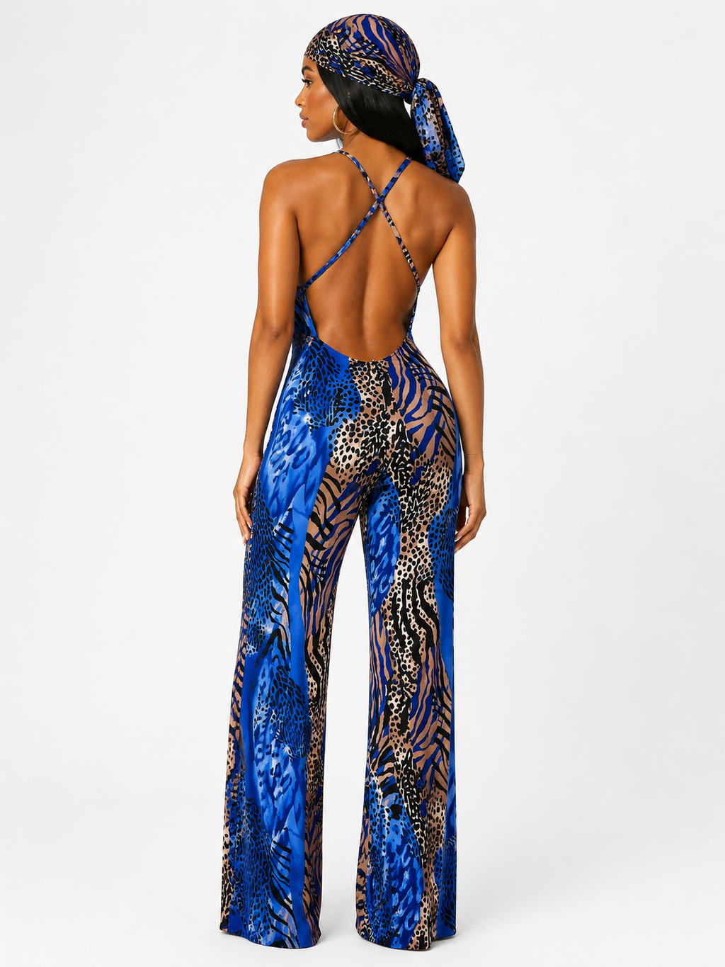 Blue Safari Halter Jumpsuit with Matching Headband
