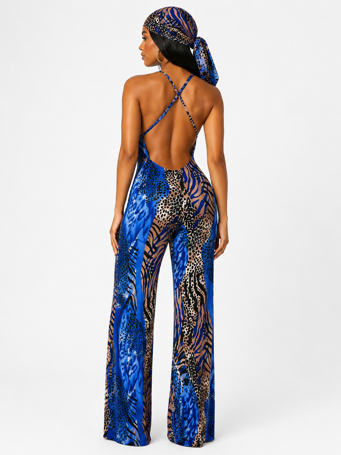 Blue Safari Halter Jumpsuit with Matching Headband