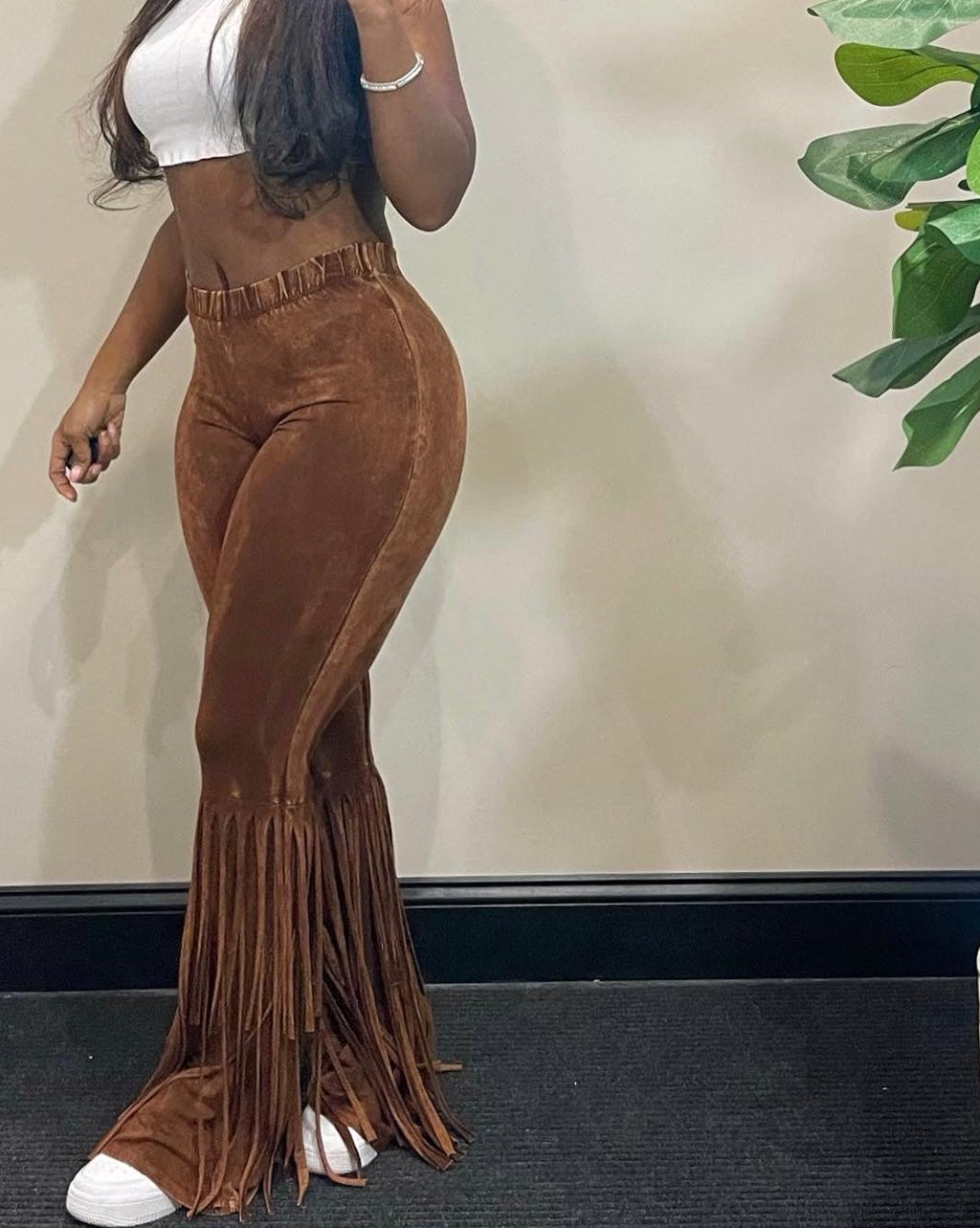 Tassel Me fringe bell bottom spandex pants