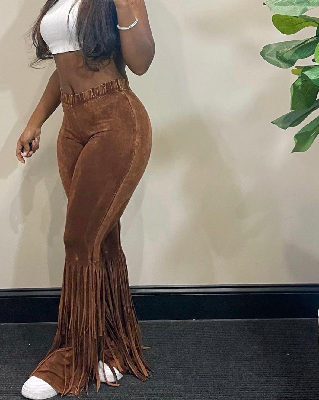 Tassel Me fringe bell bottom spandex pants