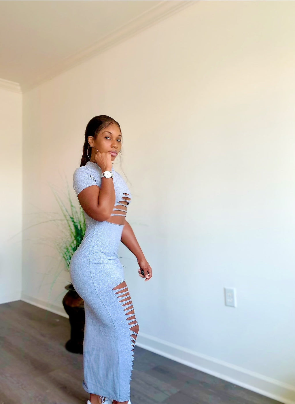 Slashed distressed maxi dress