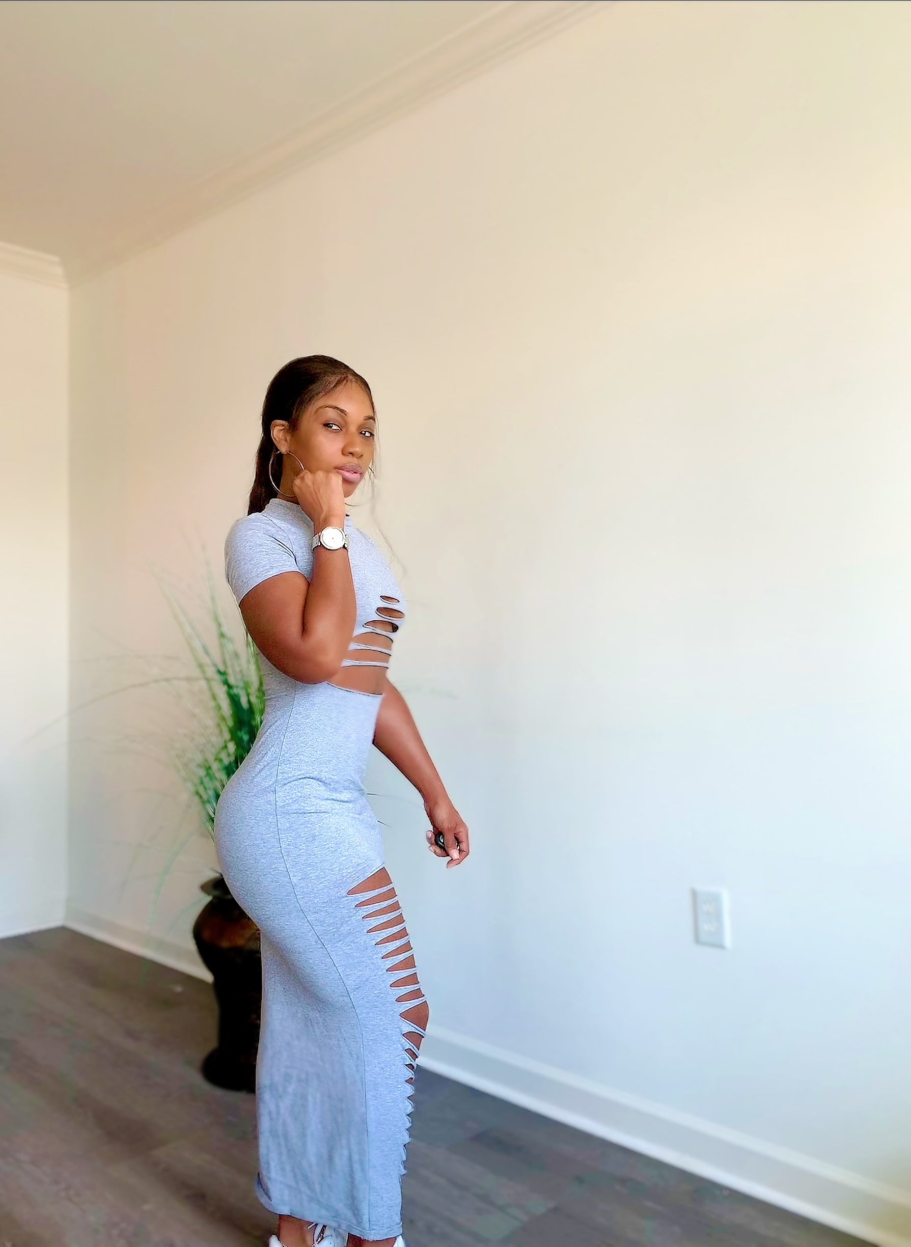 Slashed distressed maxi dress