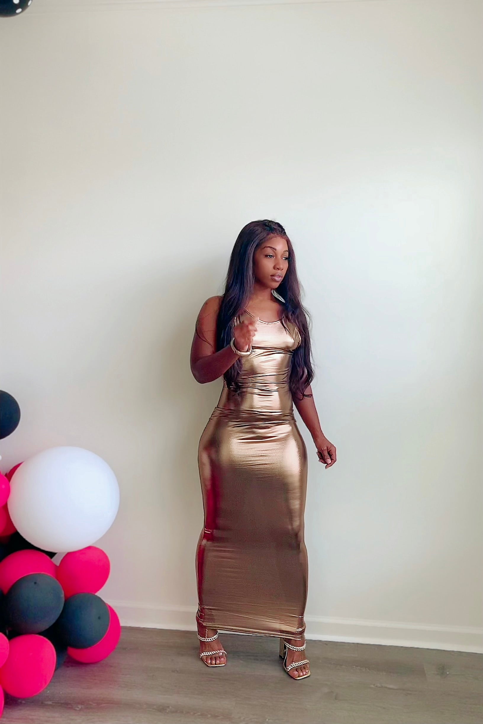 Trophy backless metallic dress