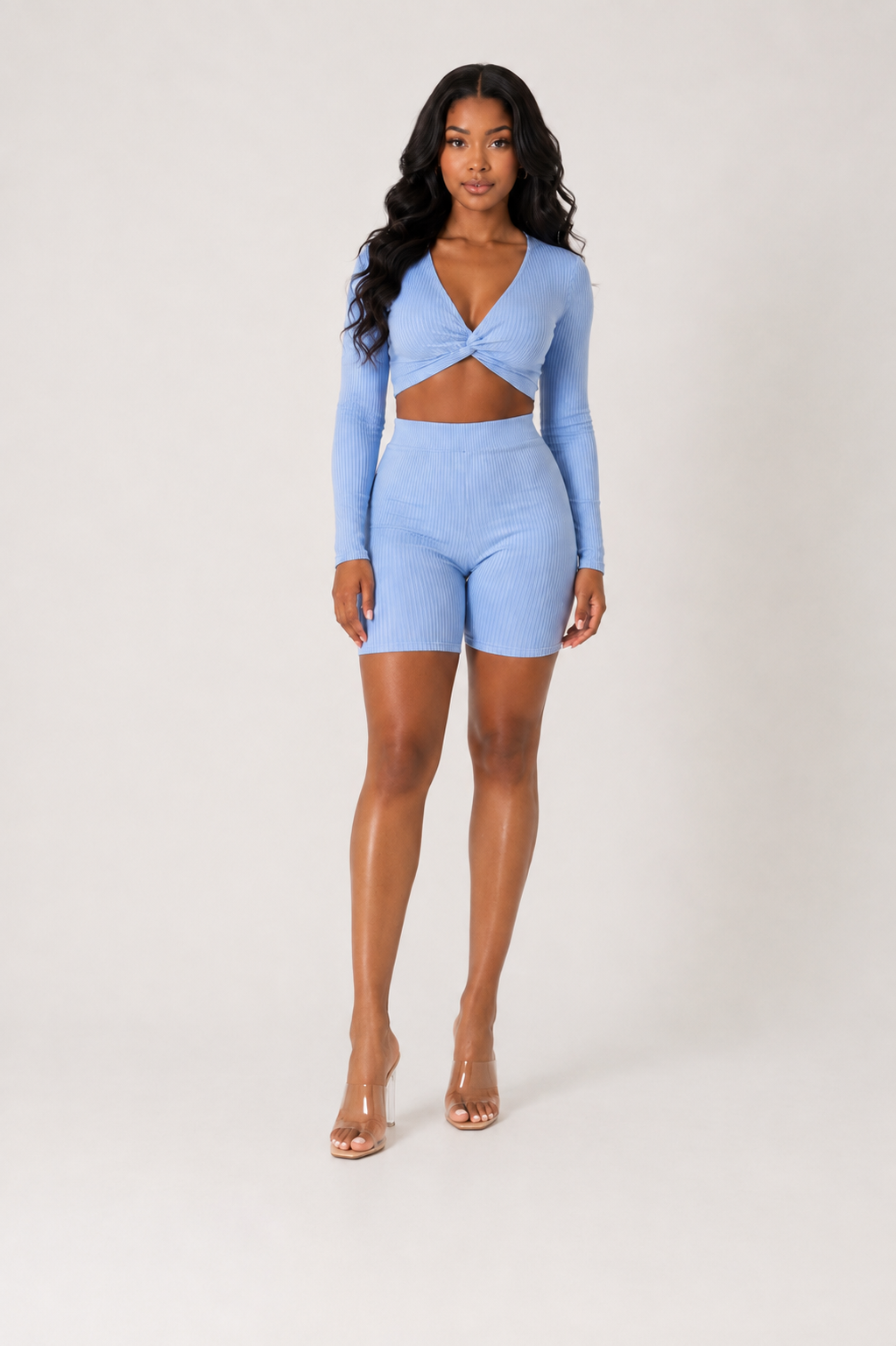 Soft Blue Ribbed Two-Piece Set