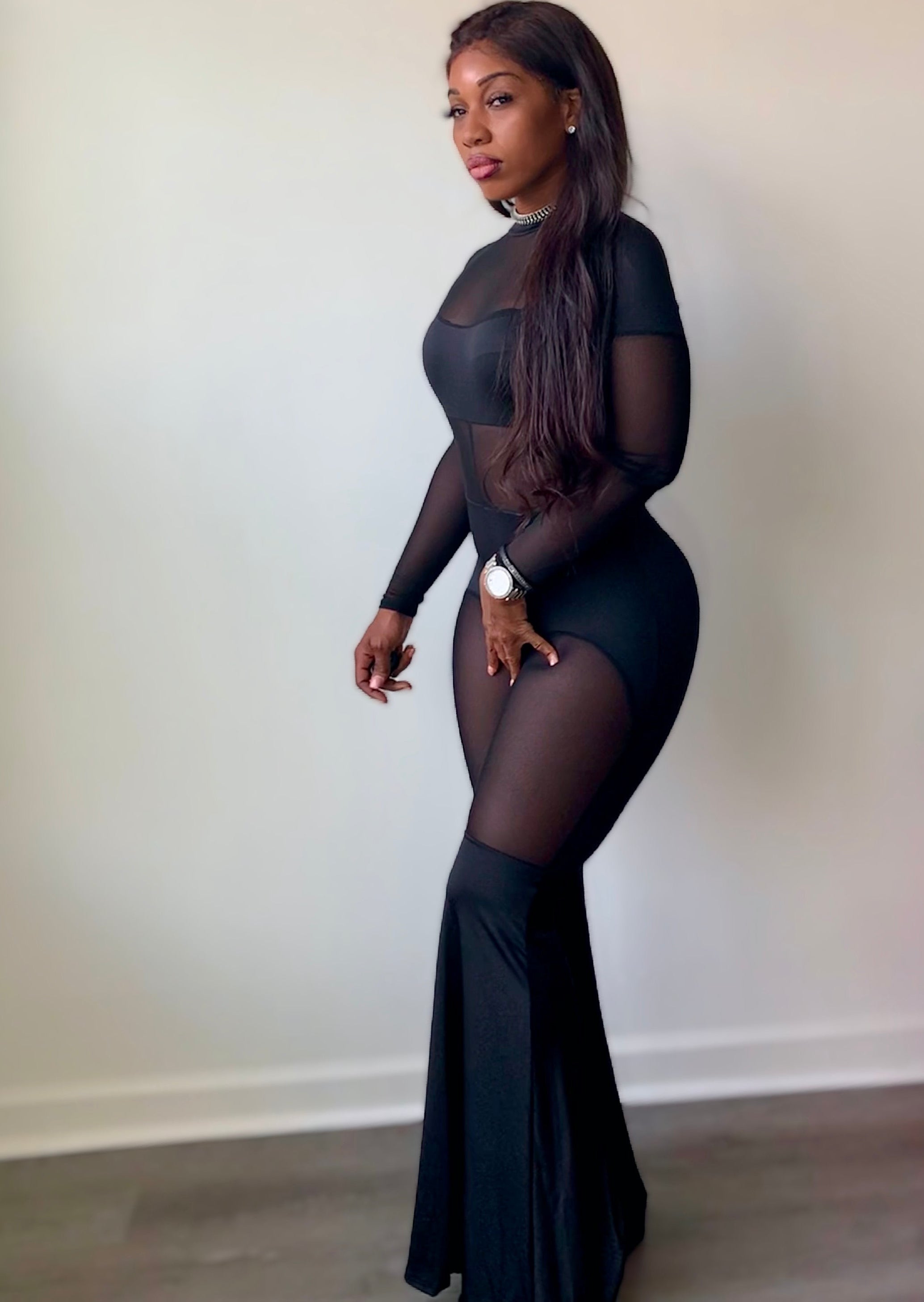 September Mesh Bell Bottom Jumpsuit