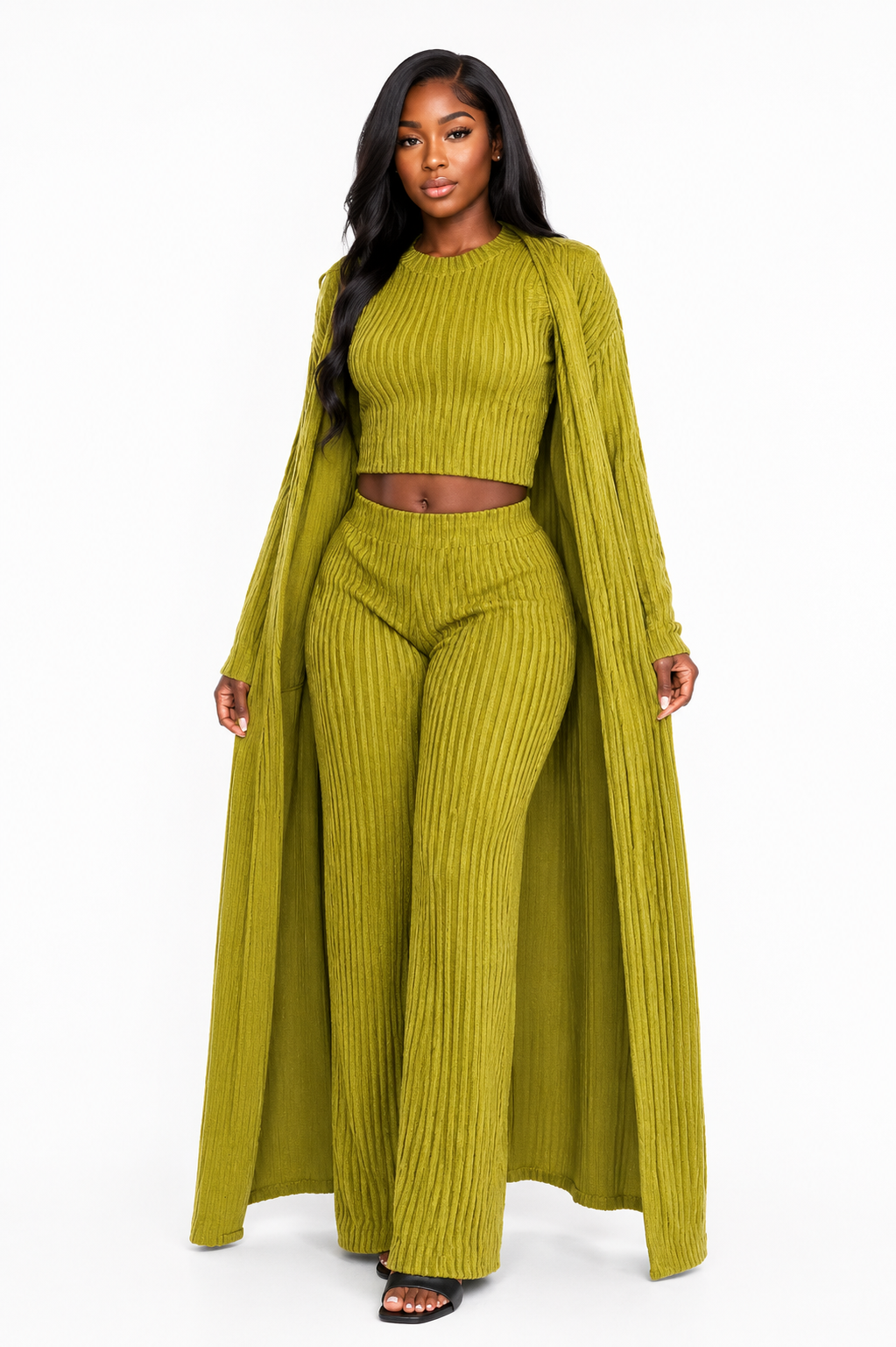 Olive Luxe Ribbed Three Piece Set