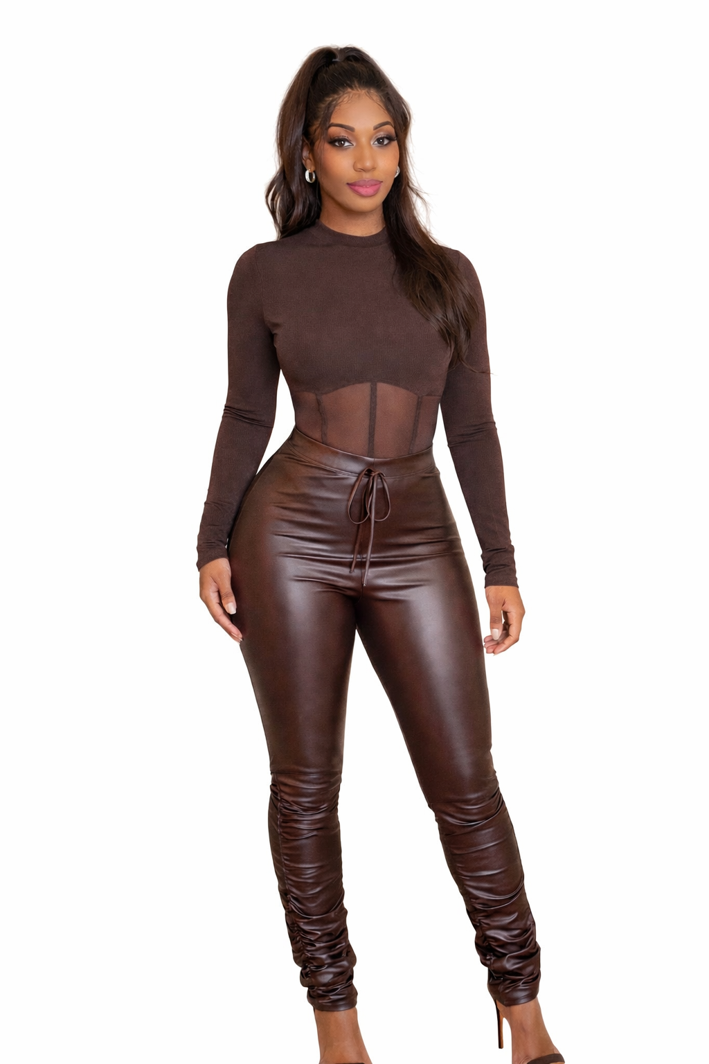 Chocolate Deluxe Faux Leather Flared Leggings