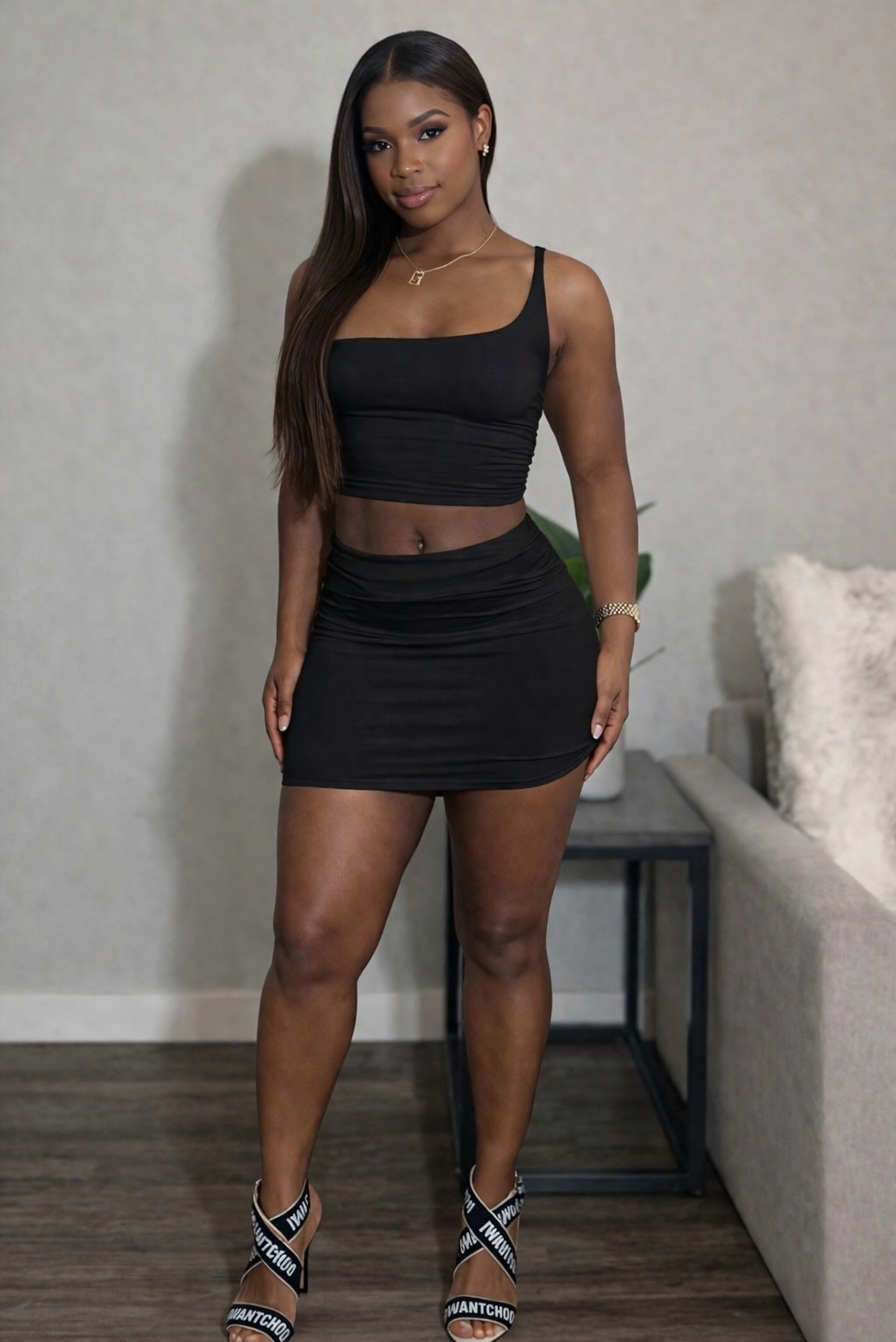 One Shoulder Mini Skirt Set