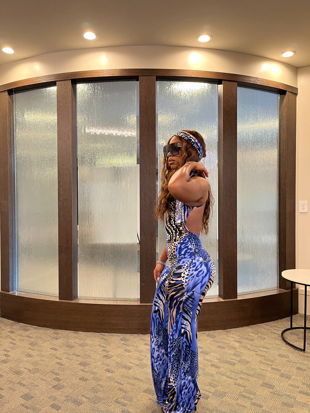 Safari animal print backless jumpsuit