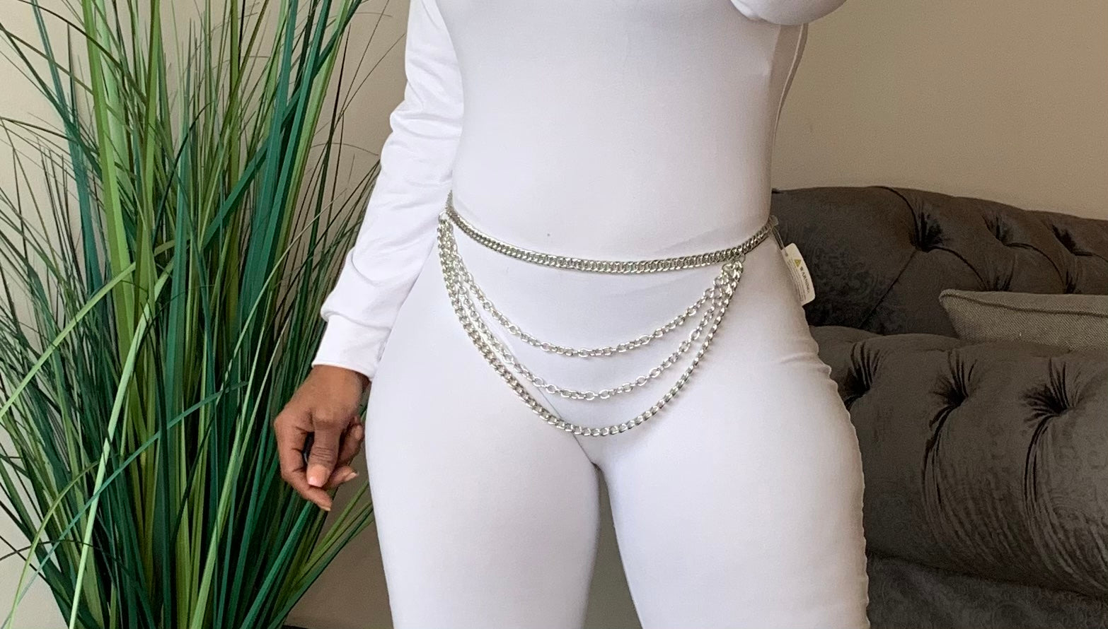 Drippy silver rhinestone chain belt