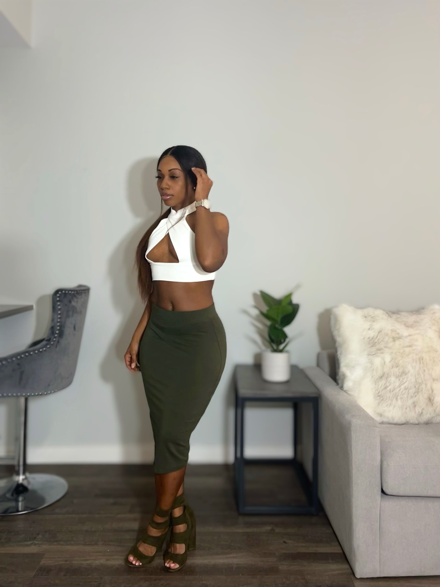 Pencil Me In spandex midi skirt