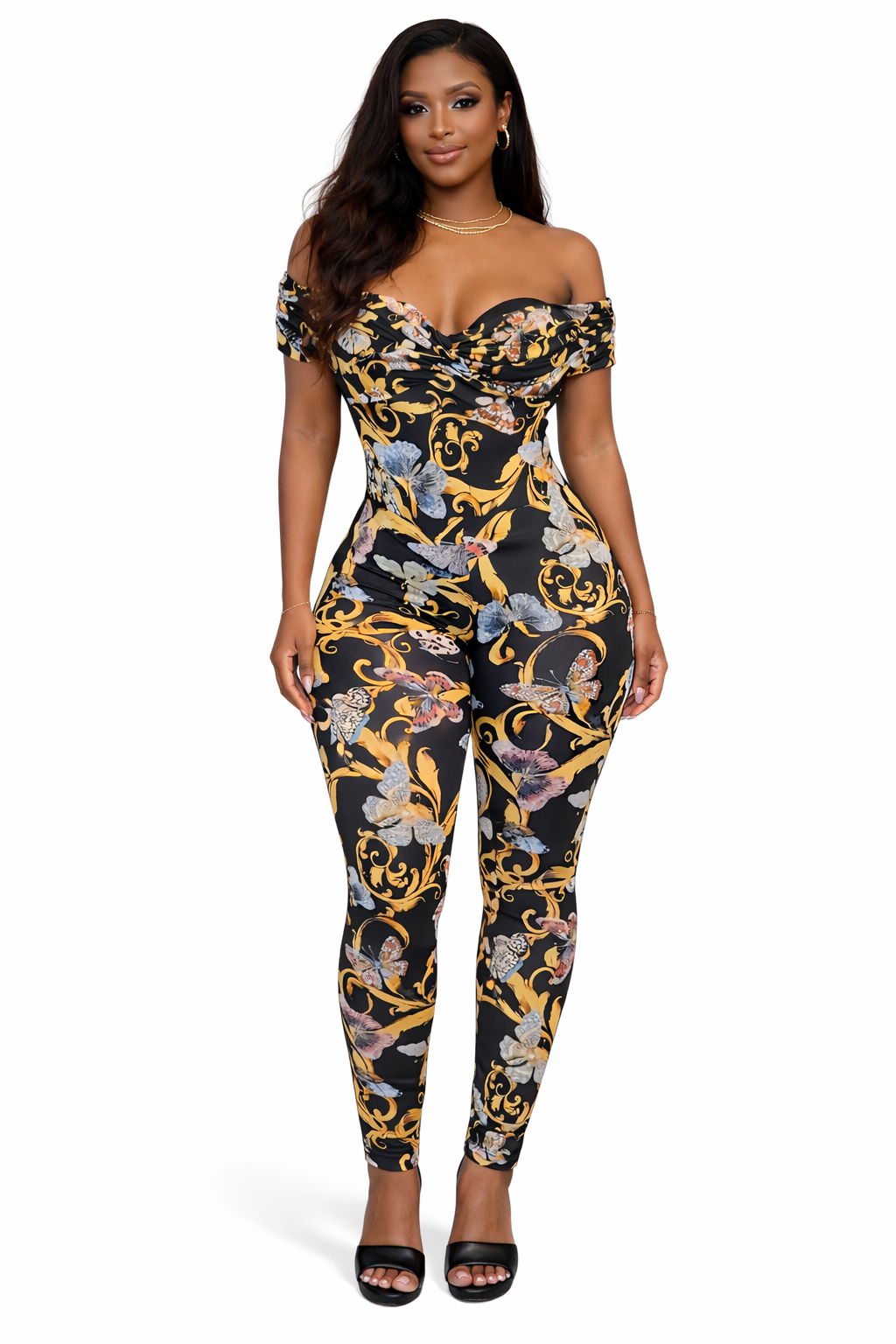 Golden Muse Off-Shoulder Two Piece Bodusuit Set