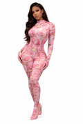 Rose bloom body-con catsuit by Trendz by She, form-fitting one-piece with floral rose pattern and sleek design.