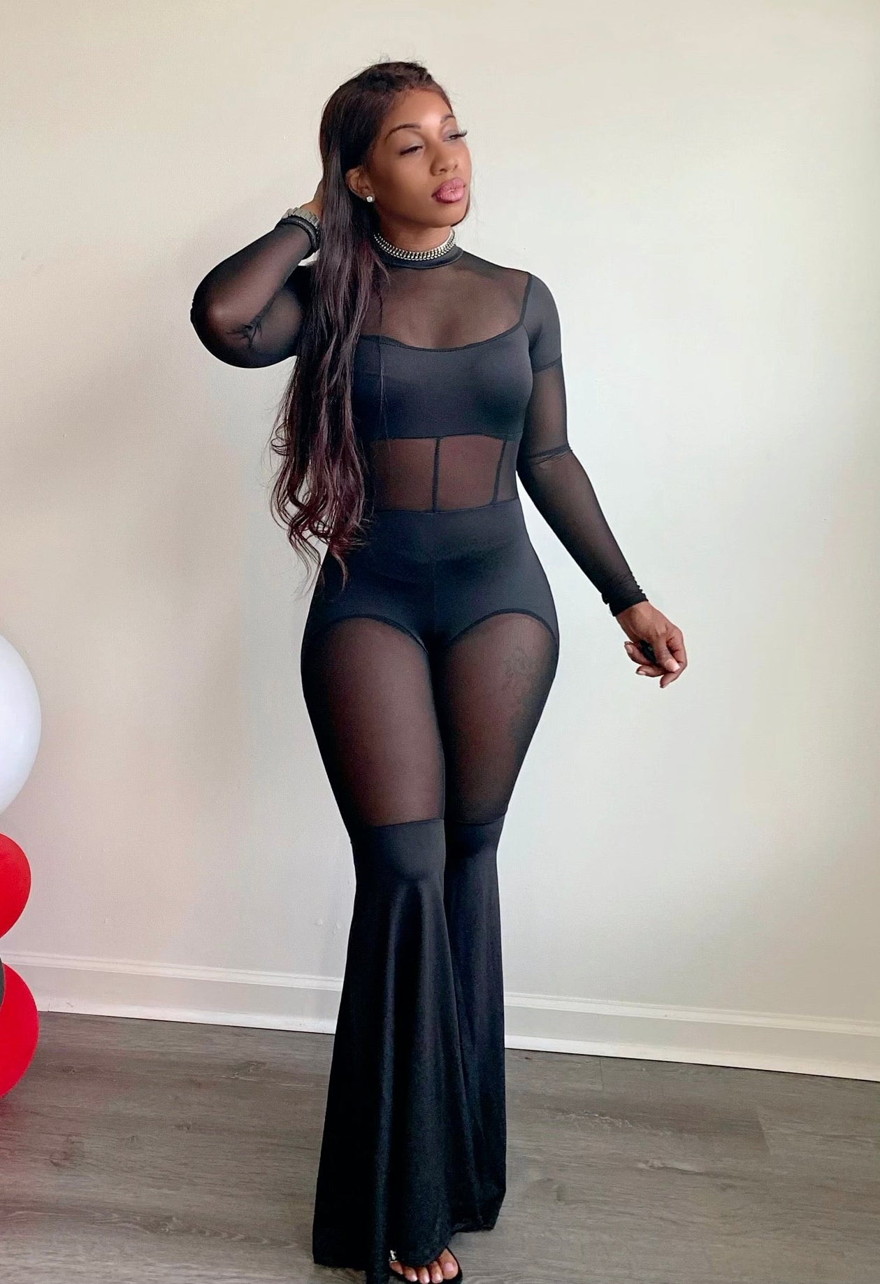 September Mesh Bell Bottom Jumpsuit