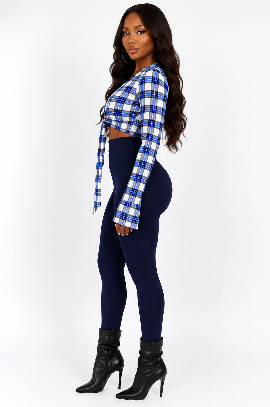 Weekend Tie Front Plaid Crop Top