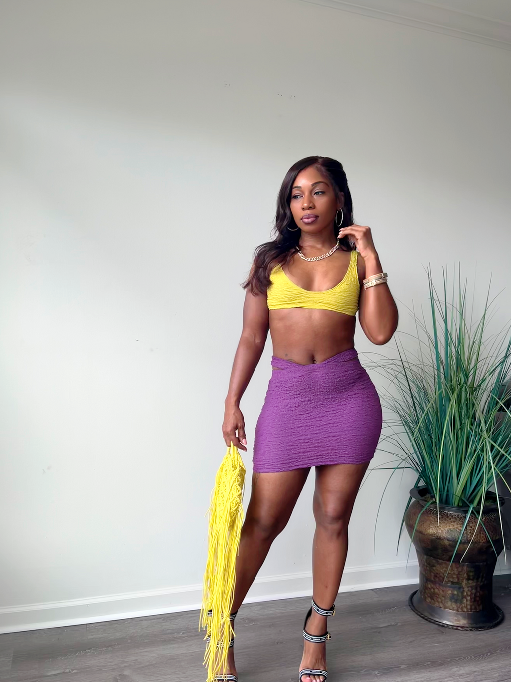 Lakers color block two piece skirt set