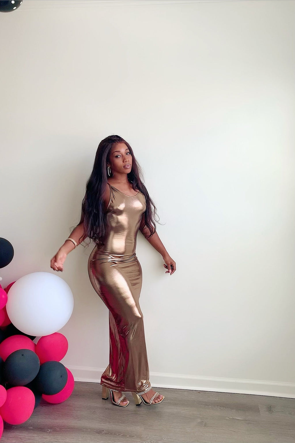 Trophy backless metallic dress