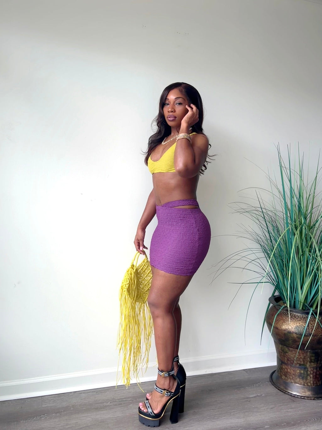 Lakers color block two piece skirt set