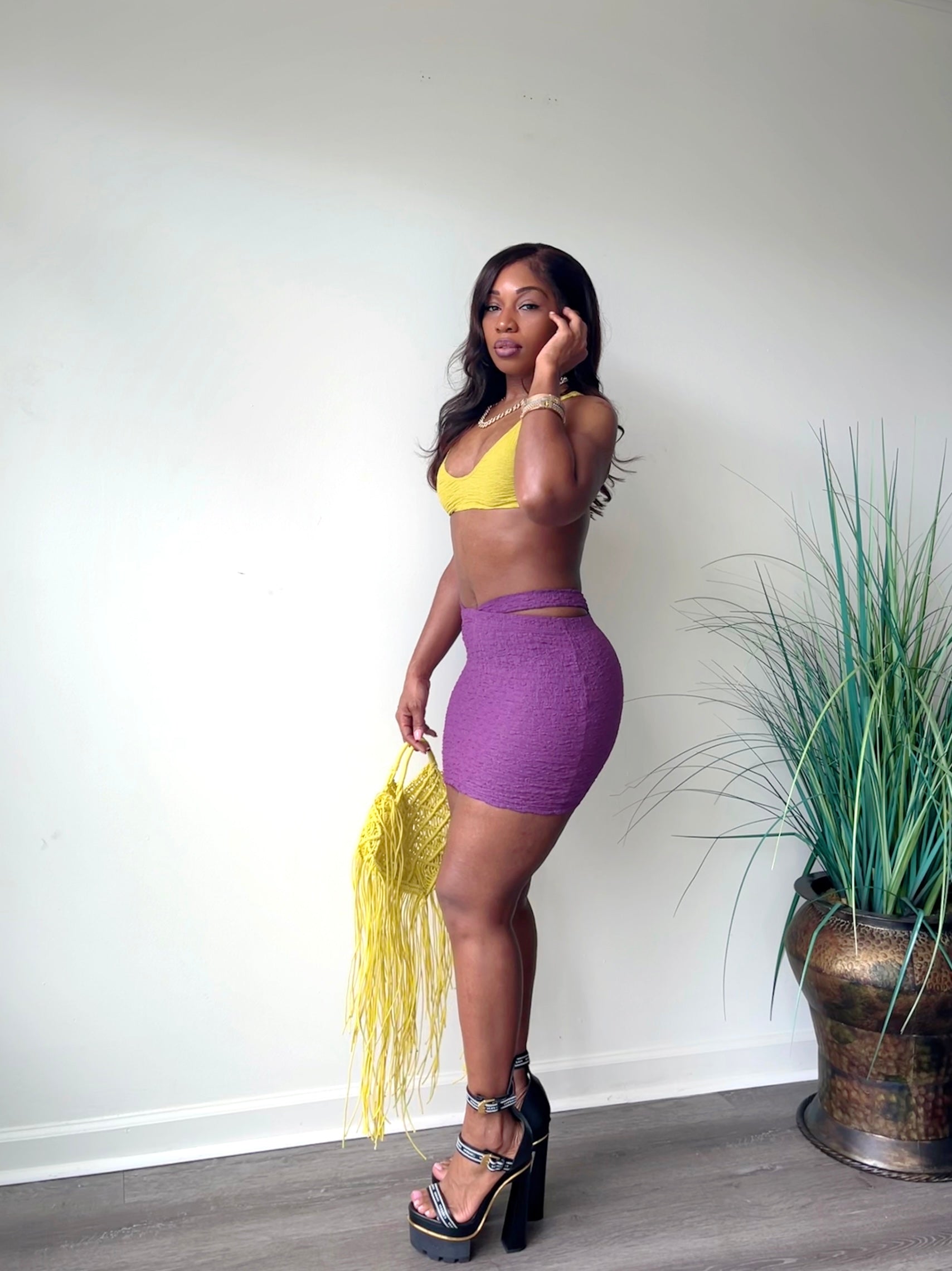 Lakers color block two piece skirt set
