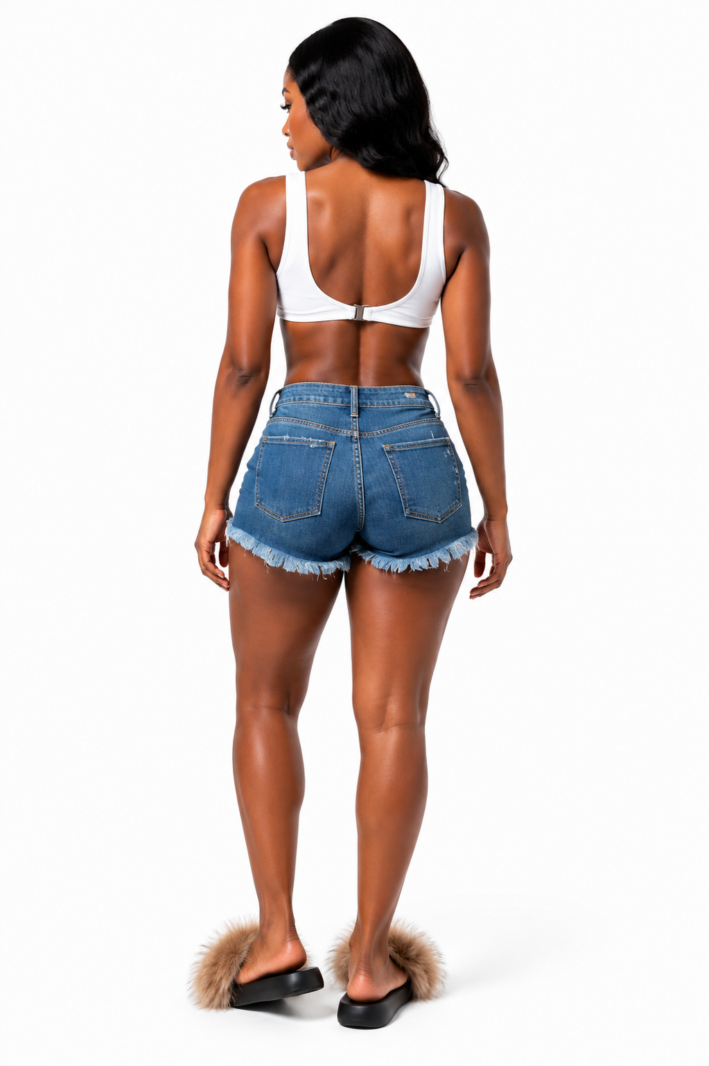 Distressed High-Rise Denim Shorts