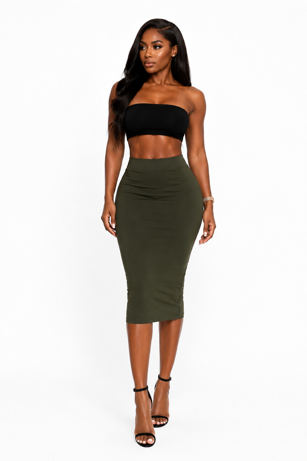 Olive Midi Bodycon Skirt