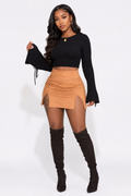 High waisted camel suede mini skirt by TrendzByShe, bodycon style with a fitted silhouette and stylish design.