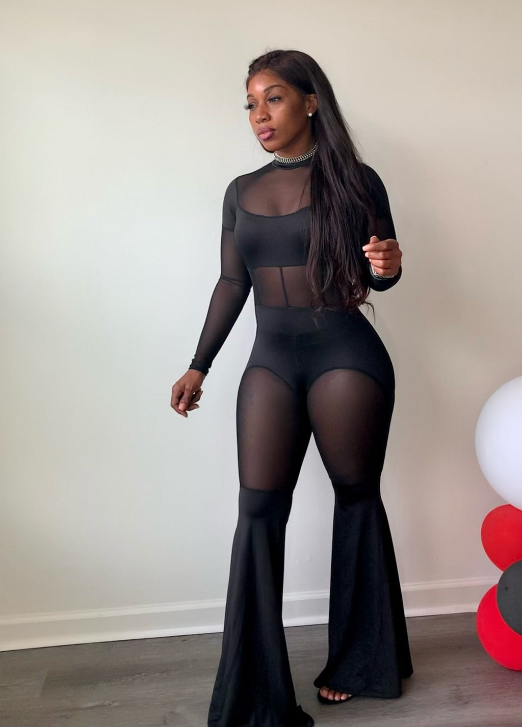 September Mesh Bell Bottom Jumpsuit