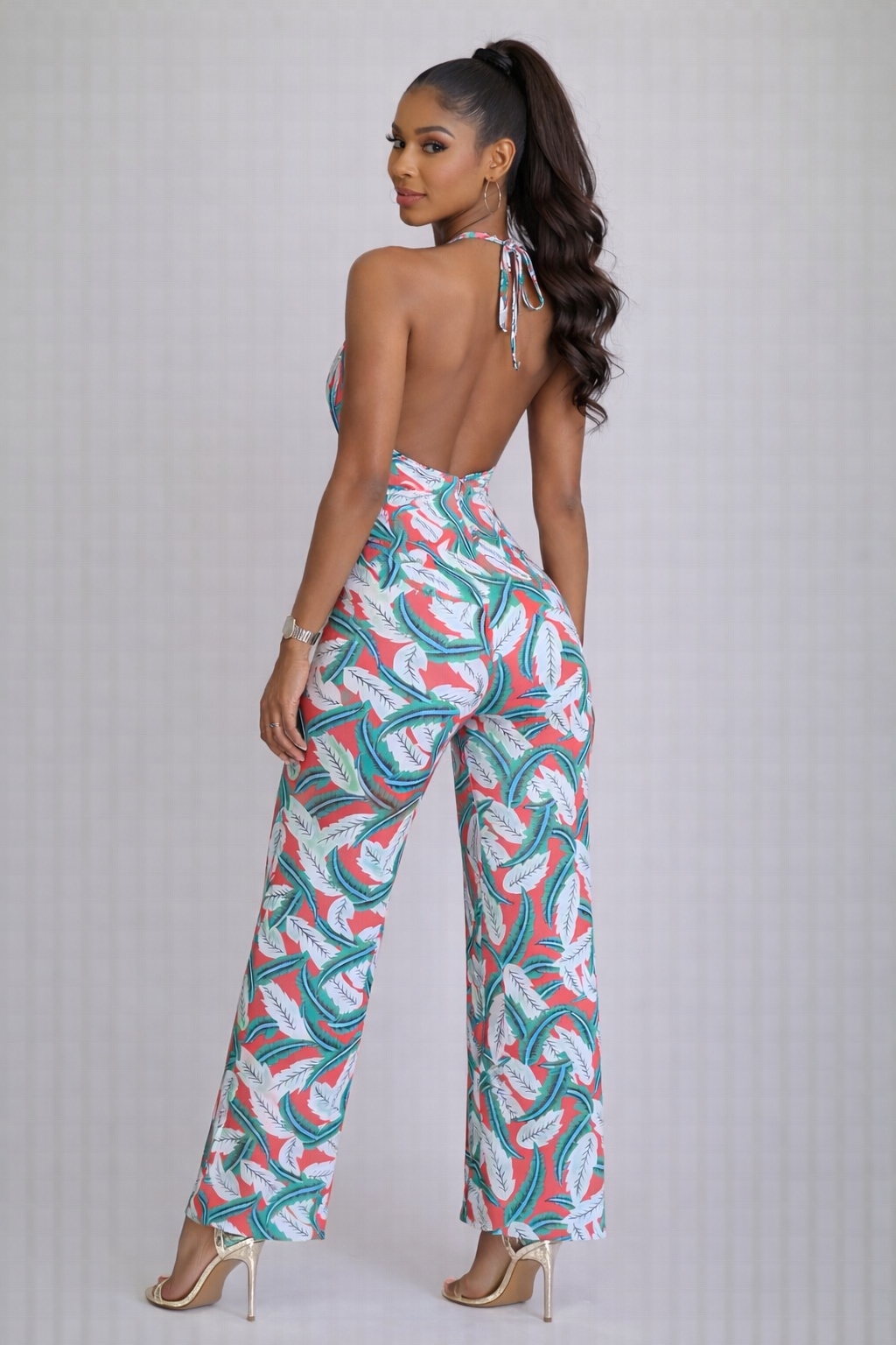 Tropical Curve Halter  Jumpsuit