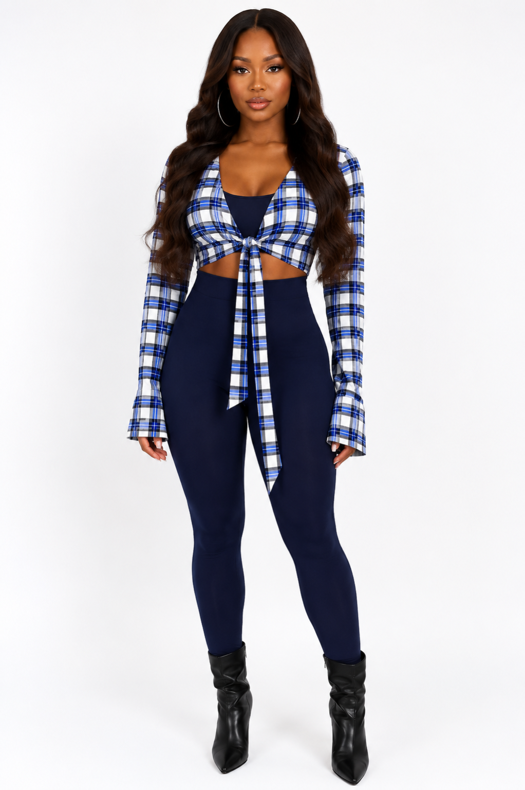 Weekend Tie Front Plaid Crop Top