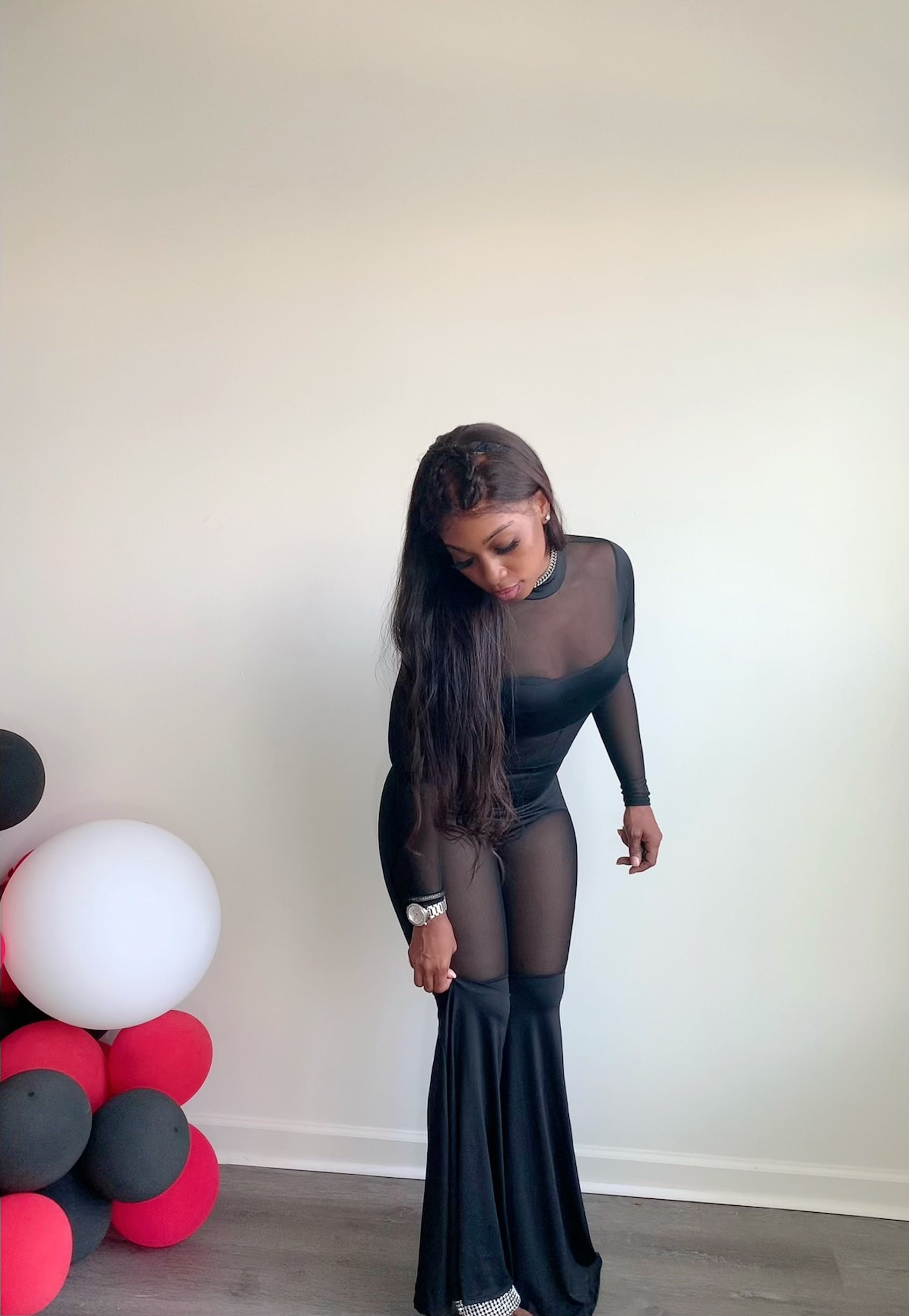 September Mesh Bell Bottom Jumpsuit