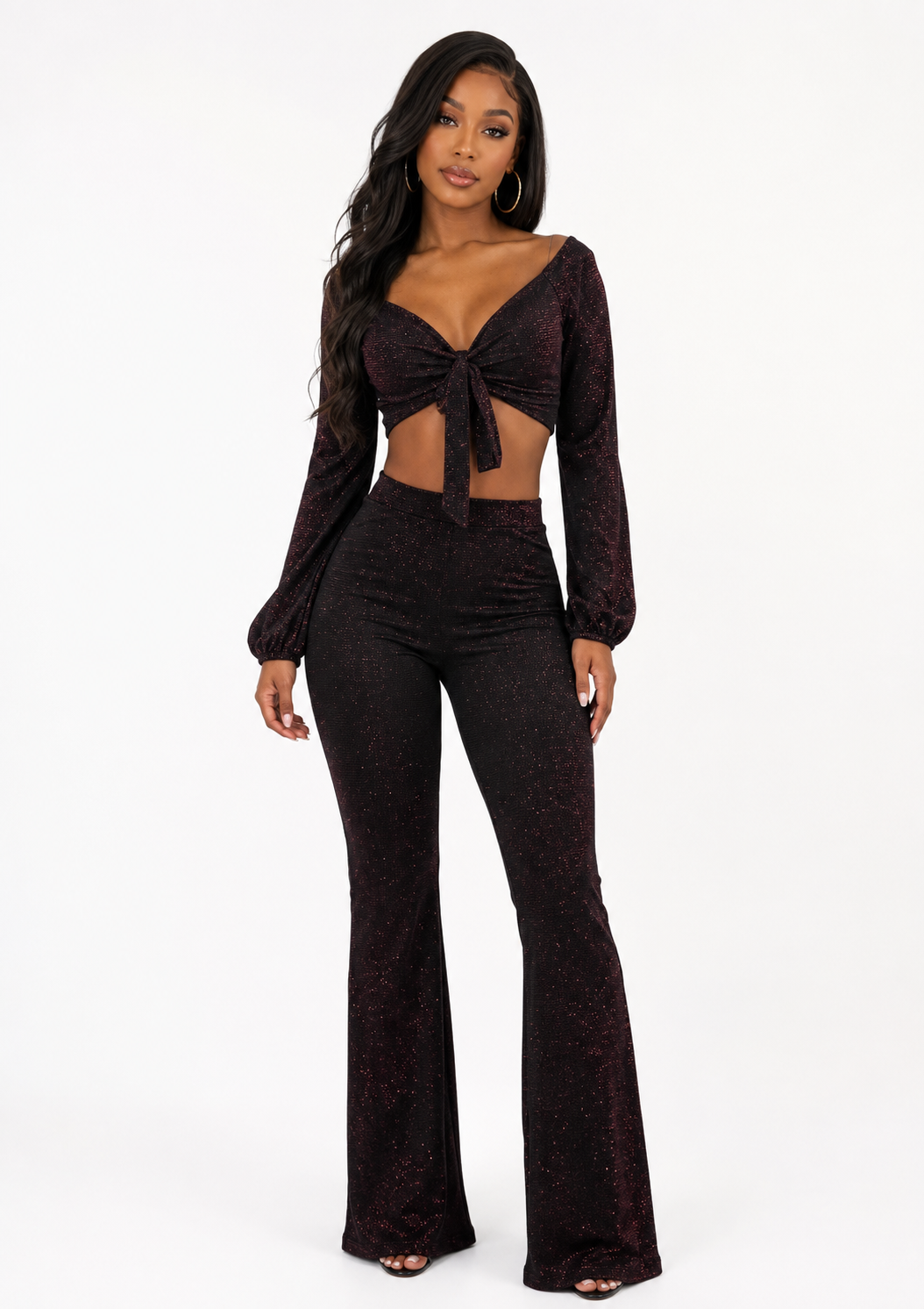 Shimmer Tie-Front Pants Set