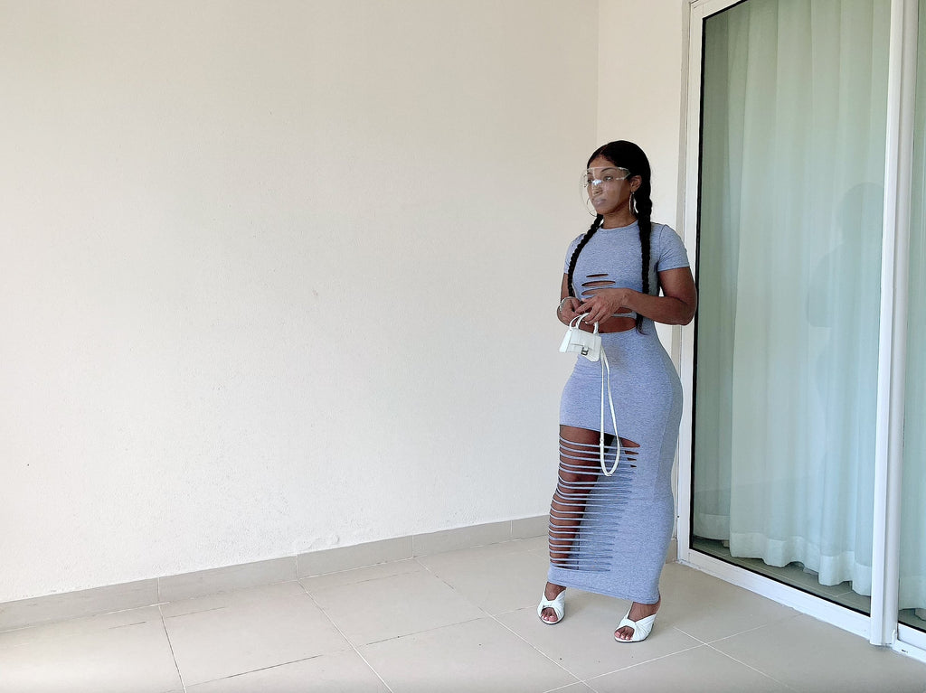 Slashed distressed maxi dress