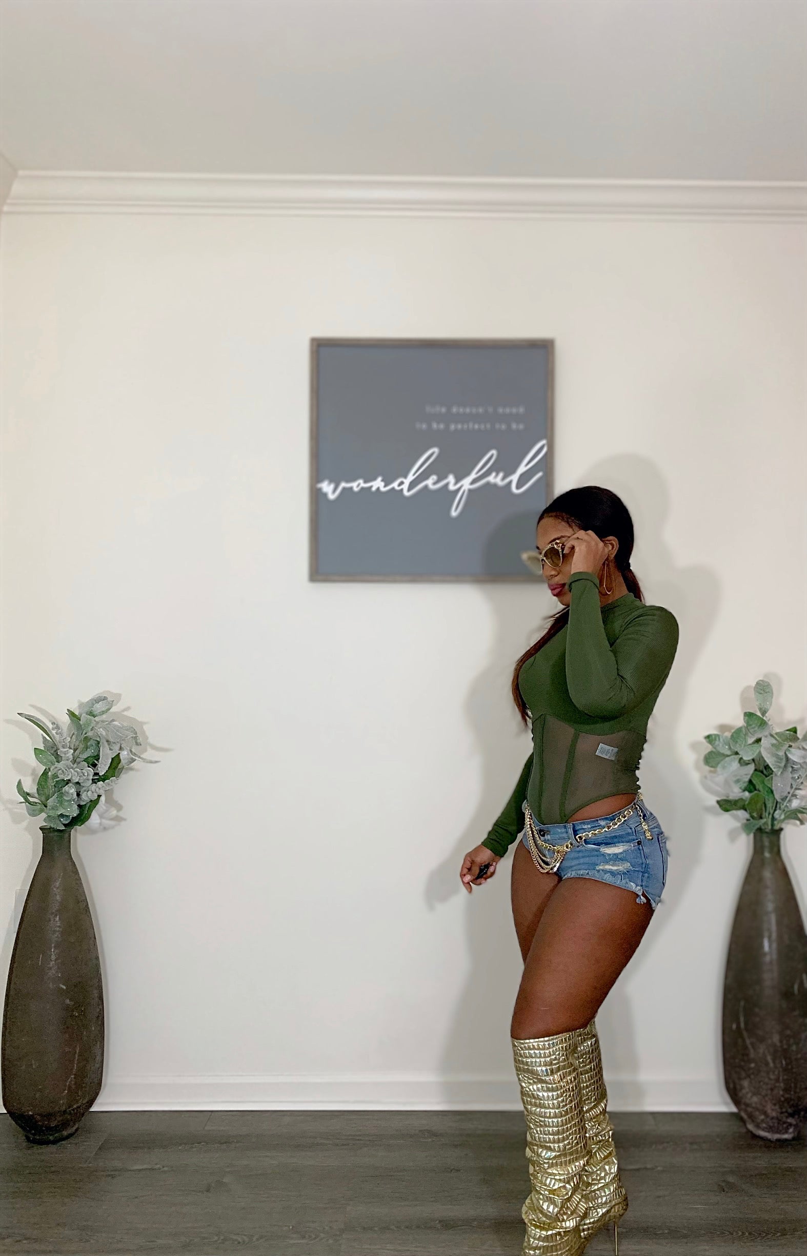 Corseted mesh bodysuit