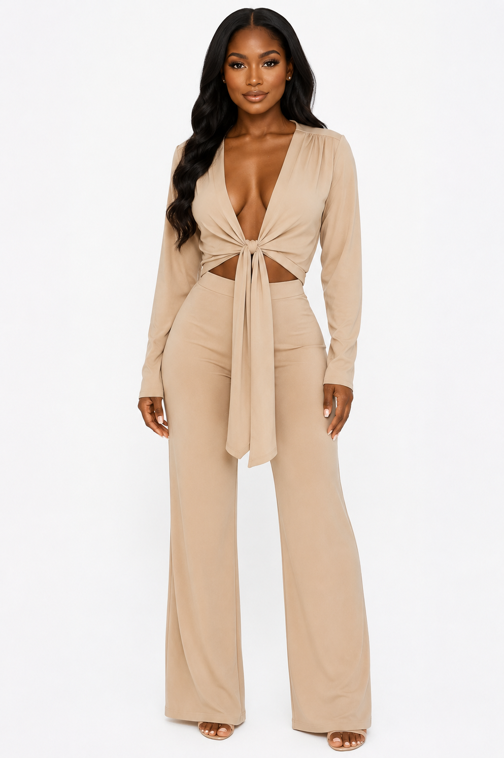 Plunged Tie-Front Blouse