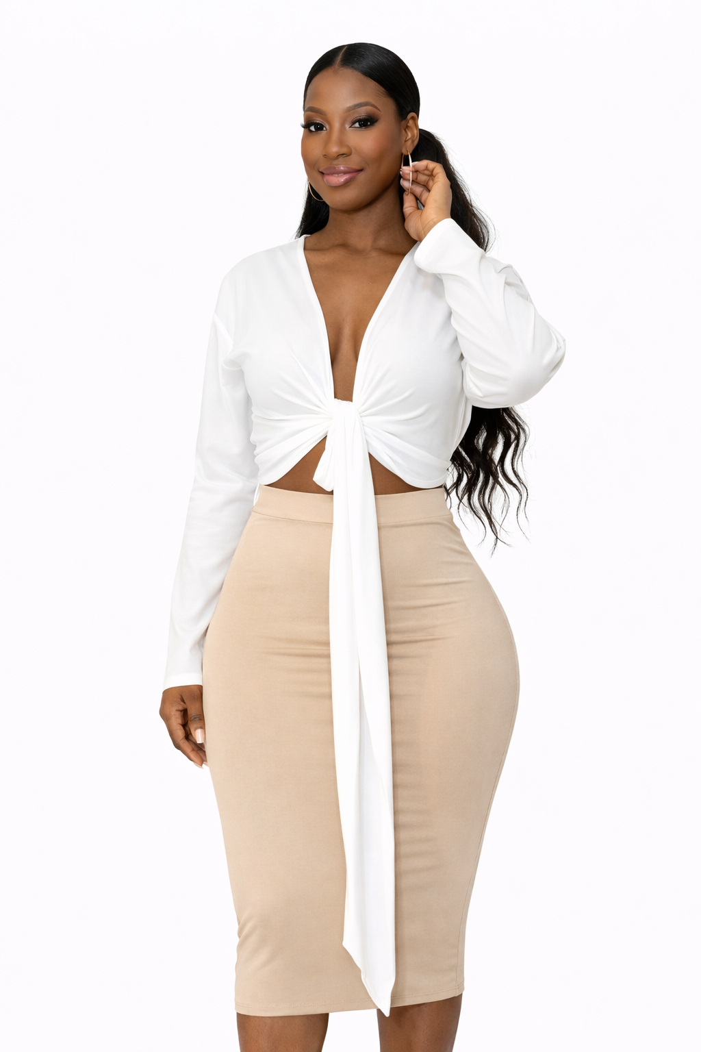 Plunged Tie-Front Blouse