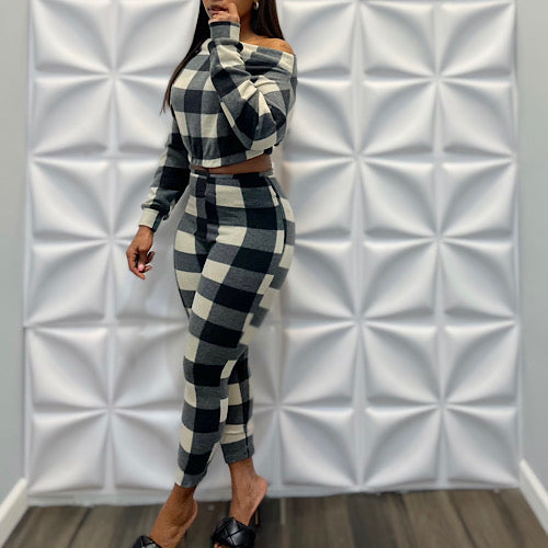 Checkered two piece fleece set