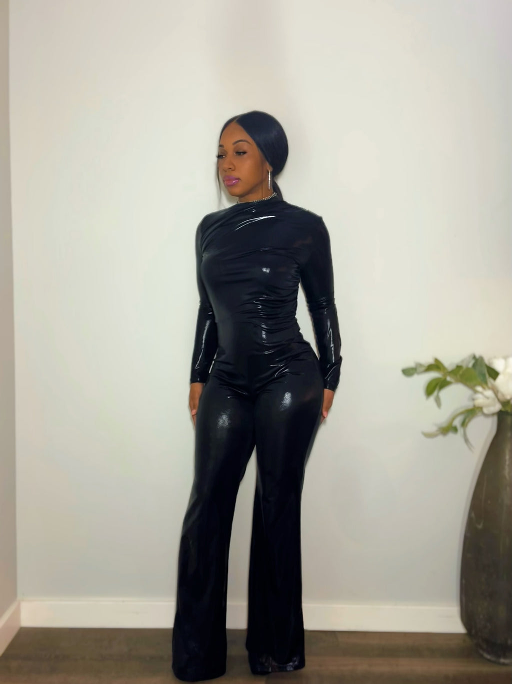Sleek Noir High-Shine Jumpsuit