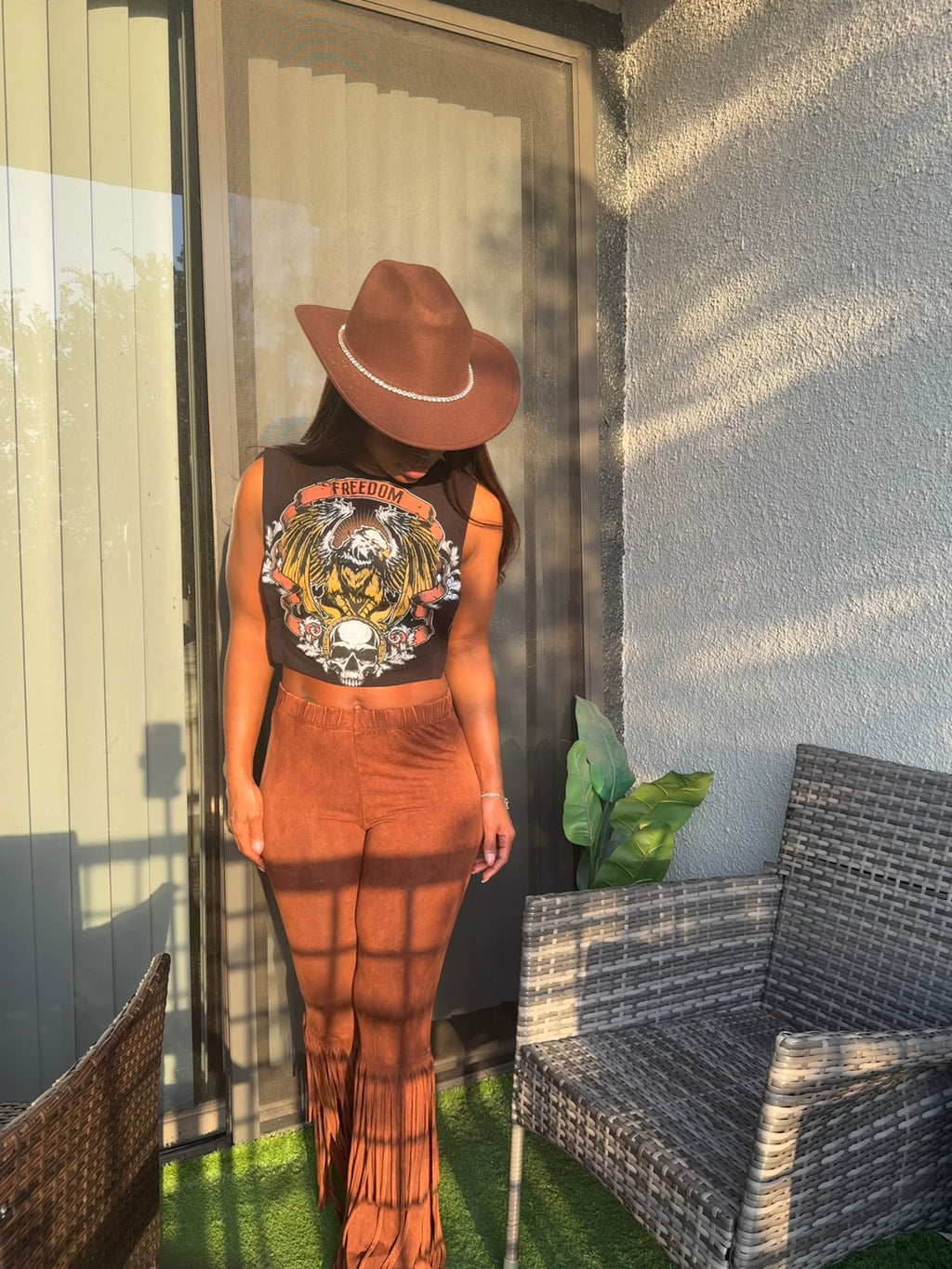 Tassel Me fringe bell bottom spandex pants