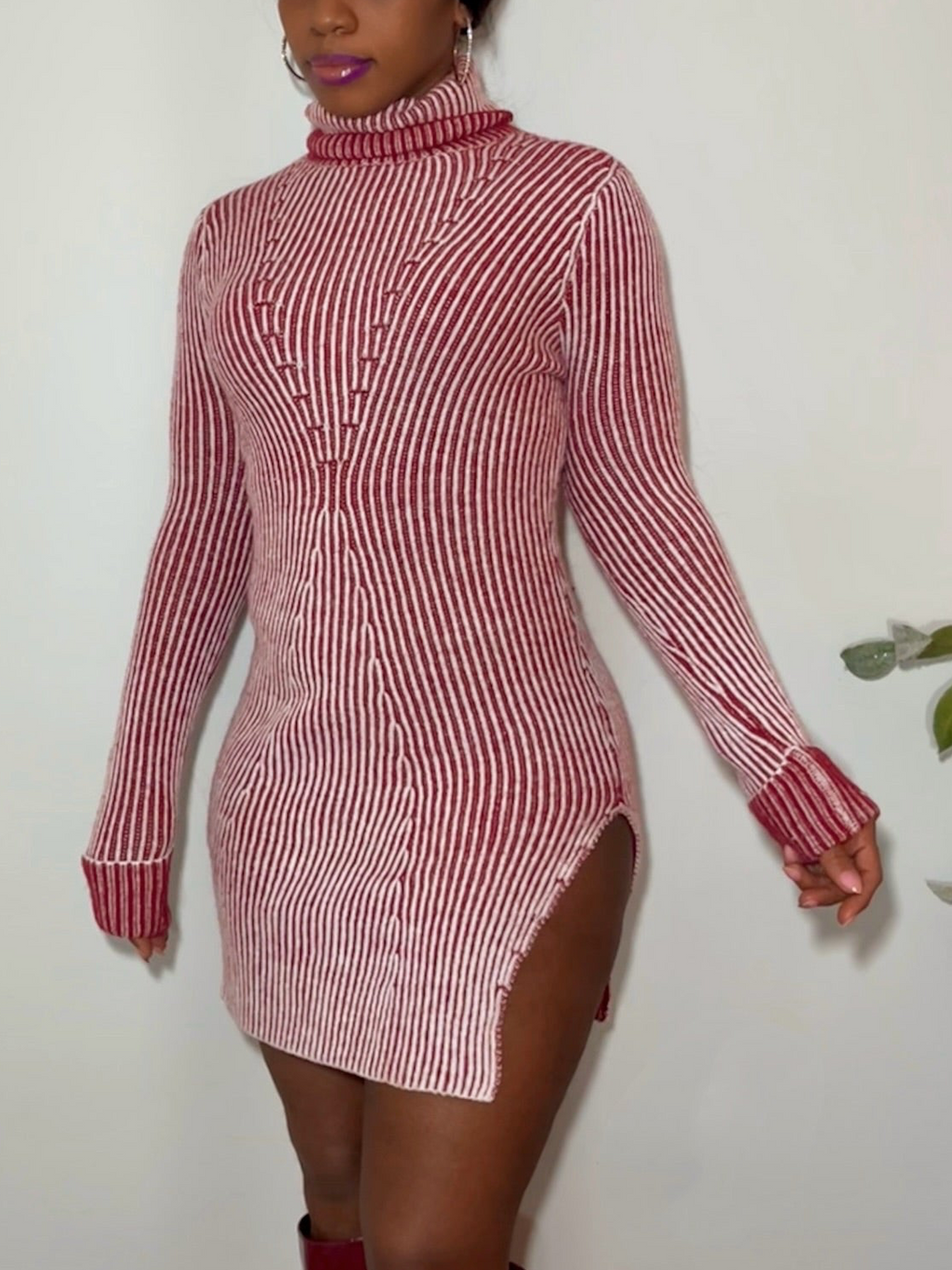 Crimson Ribbed knit mini dress
