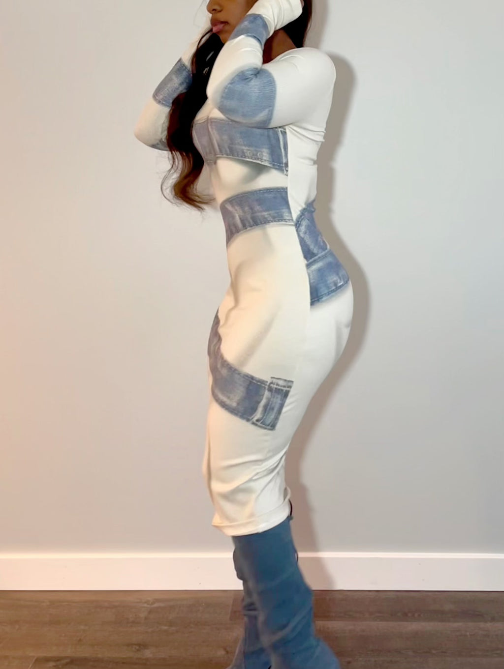 Denim Illusion Bodycon Midi Dress