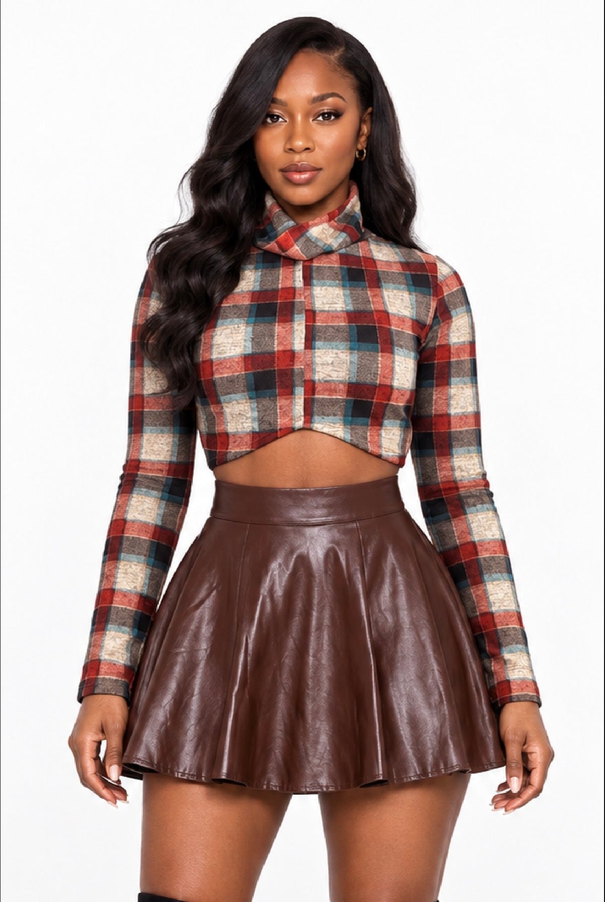 Plaid Perfection Long Sleeve Crop Top